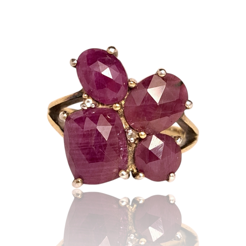Vintage TGGC Marked 925 Sterling Silver Ring Gold Tone Ruby Topaz Gems Size 7